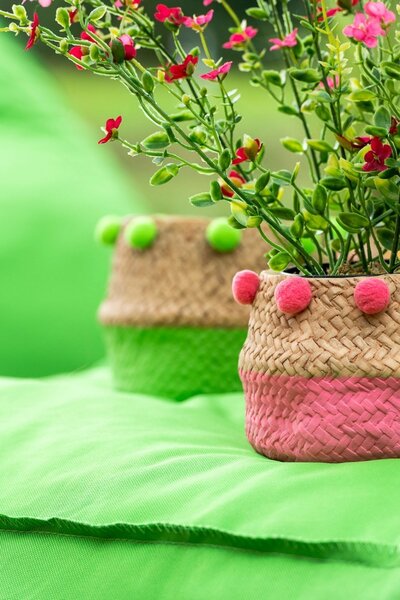 2ks Cementový kvetináč PomPom modrá, zelená S- 15 * 15 * 10 cm - J-Line by Jolipa