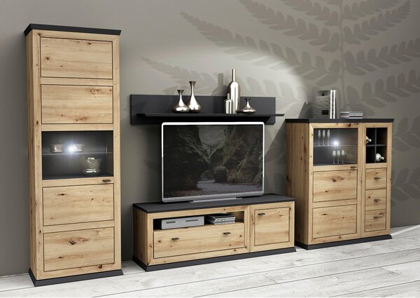 SKRINKA POD TV, tmavosivá, dub artisan, 150/55,6/50 cm Hom`in - TV nábytok