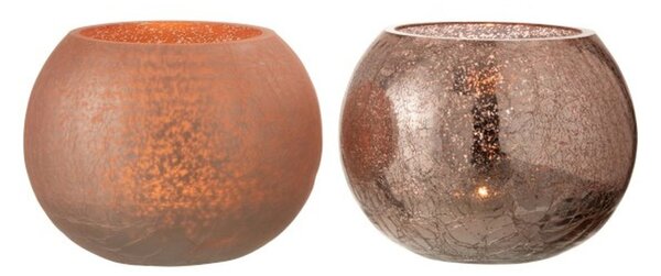 2ks ružové sklenené svietniky Crazed M - Ø15*12 cm - J-Line by Jolipa