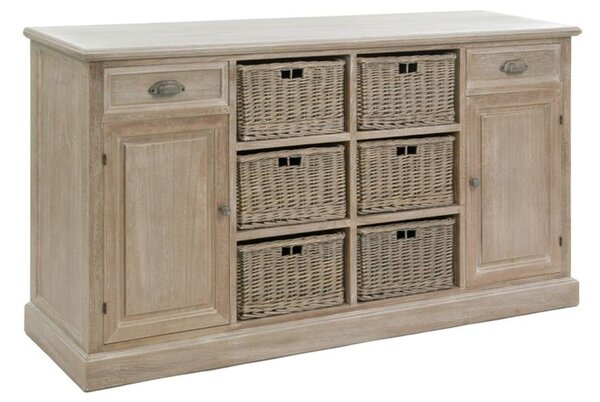Drevená komoda s dvierkami a prútenými košíkmi Jerome - 158 * 40 * 85 cm - J-Line by Jolipa