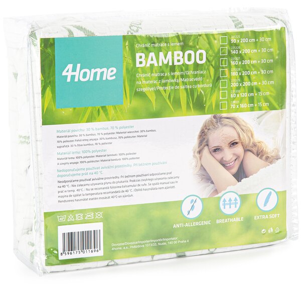 4Home Bamboo Chránič matraca s lemom, 90 x 200 cm + 30 cm, 90 x 200 cm