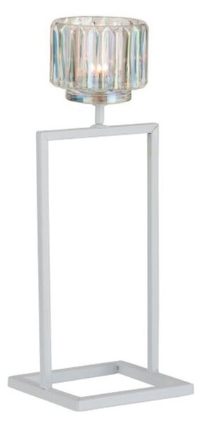 Biely kovový svietnik na 1 sviečku Glass - 12*11*31 cm - J-Line by Jolipa