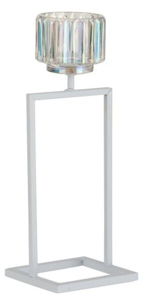 Biely kovový svietnik na 1 sviečku Glass - 12*11*31 cm - J-Line by Jolipa