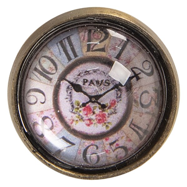 Kovovo-sklenená úchytka s dizajnom hodín Paris - Ø 3 * 4 cm - Clayre & Eef
