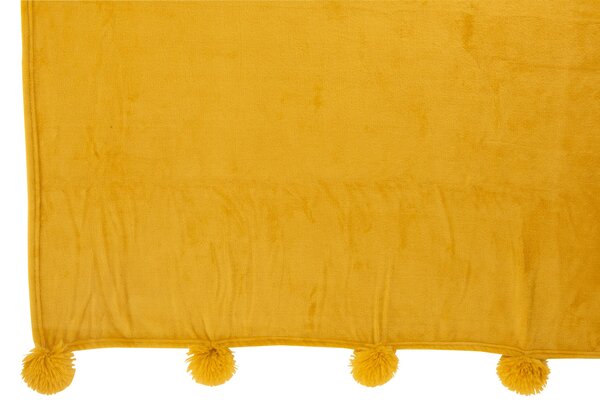 Plyšový pléd s brmbolcami v okrovej farbe PomPom - 130 * 170 * 1 cm - J-Line by Jolipa