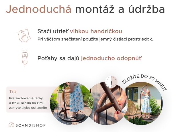 Sivé závěsné kreslo KOKON so stojanom, béžový vankúš so vzorom