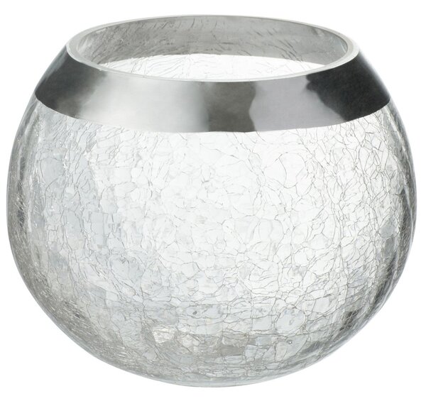 Transparentné sklenený okrúhly svietnik na čajovú sviečku so strieborným zdobením - Ø 15*12 cm - J-Line by Jolipa