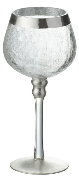 Menší sklenený transparentné svietnik na nožičke na čajovú sviečku so strieborným zdobením - Ø9*20 cm - J-Line by Jolipa