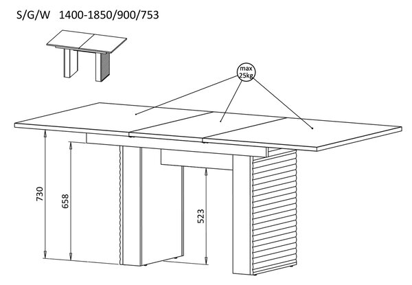 Rozkladací jedálenský stôl Tyla 140-185x90 - kašmír