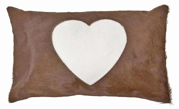 Hnedý kožený vankúš so srdcom (bos taurus taurus) - 50 * 30 * 5cm - Mars & More
