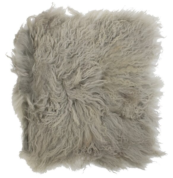 Kožený sivý podsedák dlhý chlp Curly grey - 40*40*2cm - Mars & More