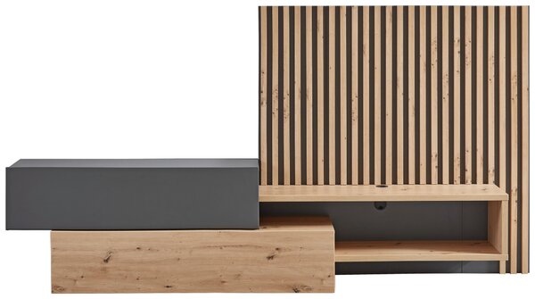 OBÝVACIA STENA sivá, dub artisan Carryhome - Obývacie steny