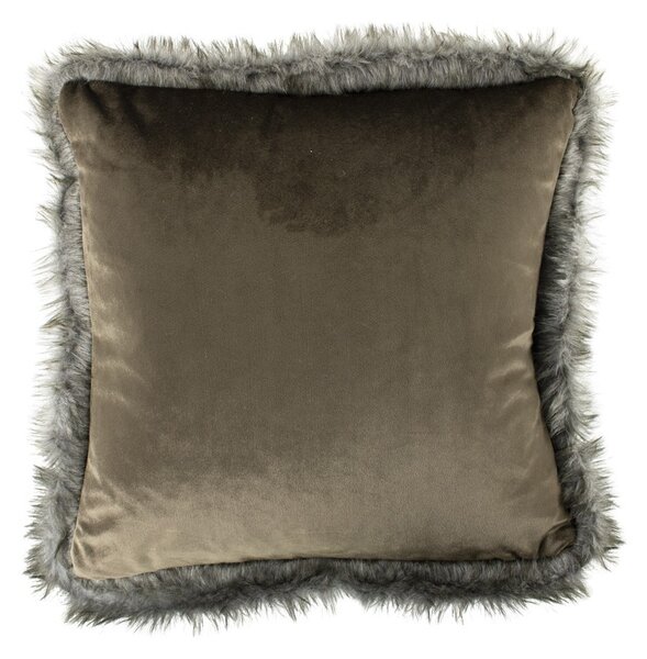 Taupe sametový polštář lemovaný kožešinou Copp - 45 * 45 * 10cm - Mars & More