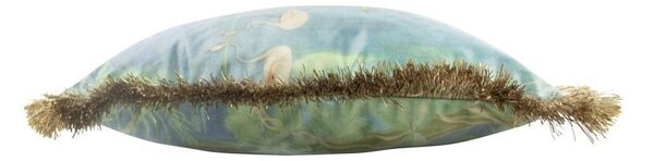 Zamatový vankúš bielej volavky so zlatými strapcami Frill - 45 * 45 * 10cm - Mars & More