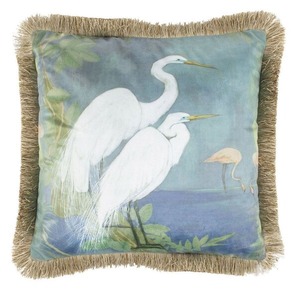 Zamatový vankúš bielej volavky so zlatými strapcami Frill - 45 * 45 * 10cm - Mars & More