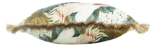 Zamatový vankúš s papagájmi Kakadu so zlatými strapcami - 45 * 45 * 10cm - Mars & More