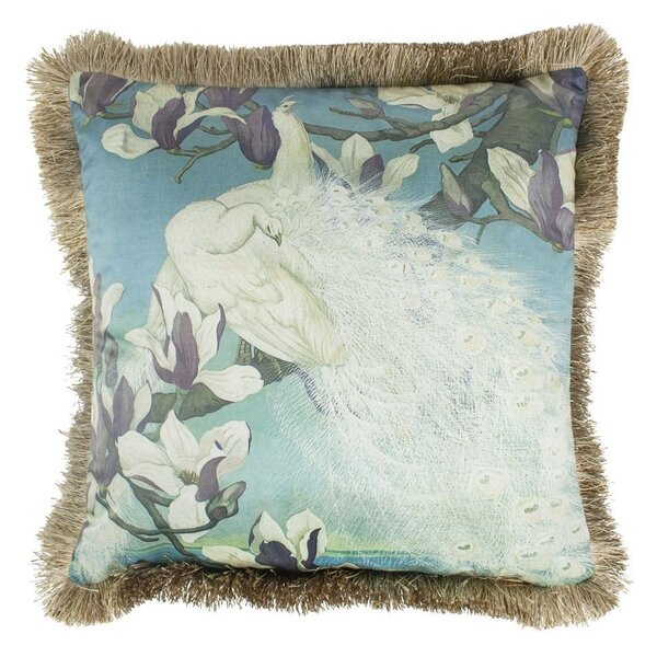 Zamatový vankúš biely páv so zlatými strapcami Frill - 45 * 45 * 10cm - Mars & More