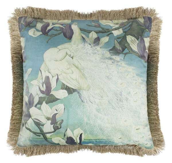Zamatový vankúš biely páv so zlatými strapcami Frill - 45 * 45 * 10cm - Mars & More