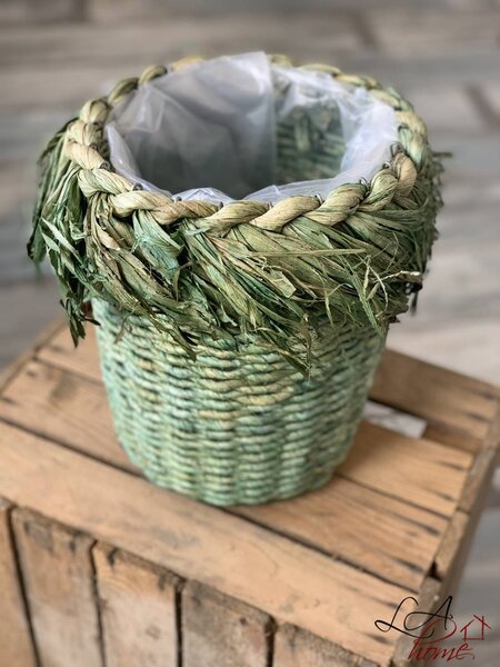 Zelený kvetináč pletený z kukuričných listov - 25 * 18 * 27cm - Mars & More