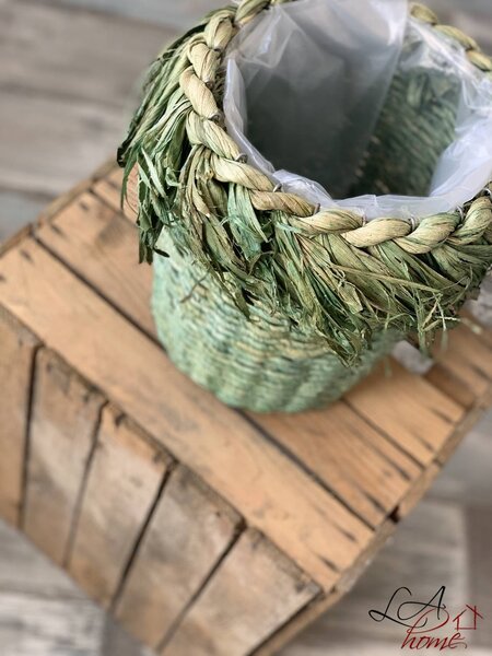 Zelený kvetináč pletený z kukuričných listov - 25 * 18 * 27cm - Mars & More