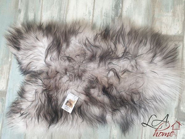 Šedá strieborná kože s čiernymi končekmi z Islandskej ovce Iceland grey - 115 * 75 * 5cm - Mars & More