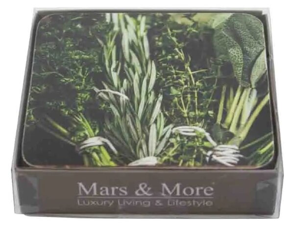 6ks pevné korkové podtácky bylinky Herbs - 10*10*0,4cm - Mars & More