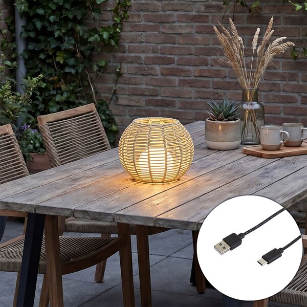 Vonkajšia stolná lampa Taupe 25 cm vrátane LED nabíjateľná s USB-C IP44 - Oli