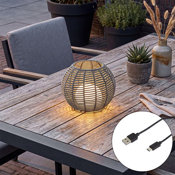 Vonkajšia stolná lampa tmavosivá 25 cm vrátane LED nabíjateľná s USB-C IP44 - Oli
