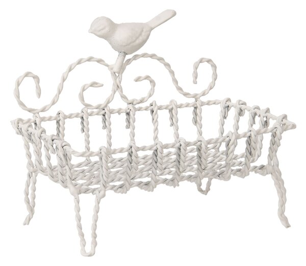 Biela drôtená mydelnička s vtáčikom - 9 * 6 * 14 cm - Clayre & Eef