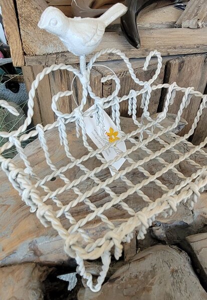 Biela drôtená mydelnička s vtáčikom - 9 * 6 * 14 cm - Clayre & Eef