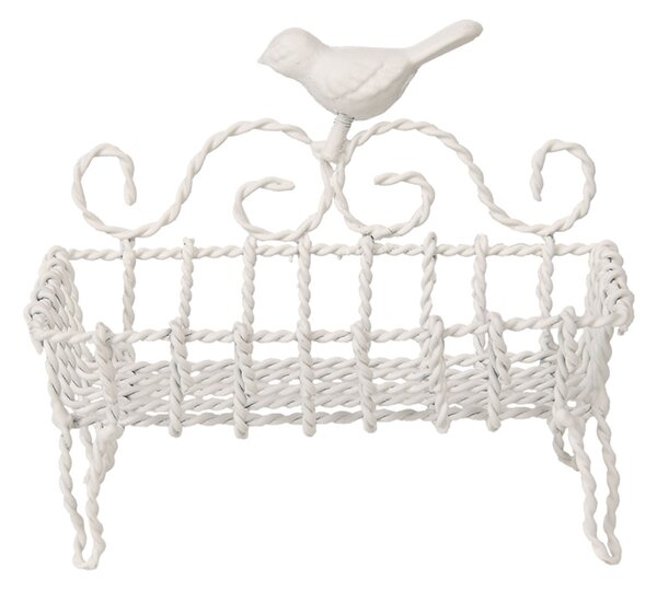 Biela drôtená mydelnička s vtáčikom - 9 * 6 * 14 cm - Clayre & Eef