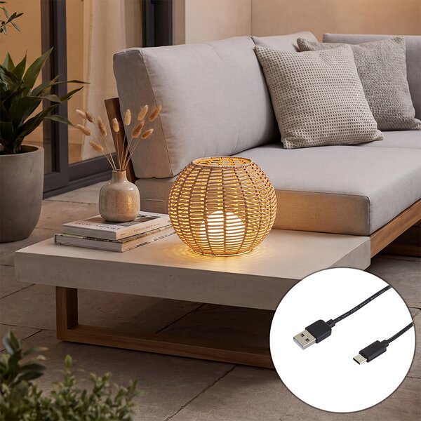 Vonkajšia stolná lampa sivohnedá 30 cm vrátane LED nabíjateľná s USB-C IP44 - Oli
