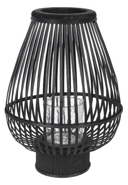Čierna drevená lampáš so skleneným valcom na sviečku Cotilde - Ø 34 * 46 cm - Clayre & Eef