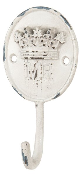 Kovový biely háčik s patinou Mr - 6 * 4 * 12 cm - Clayre & Eef