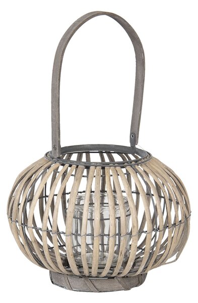 Drevená lampáš so skleneným valcom na sviečku Anouska - Ø 28 * 20 cm - Clayre & Eef