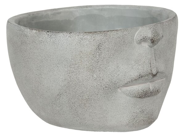 Šedý květáč hlava s ústy - 24 * 23 * 15 cm - Clayre & Eef