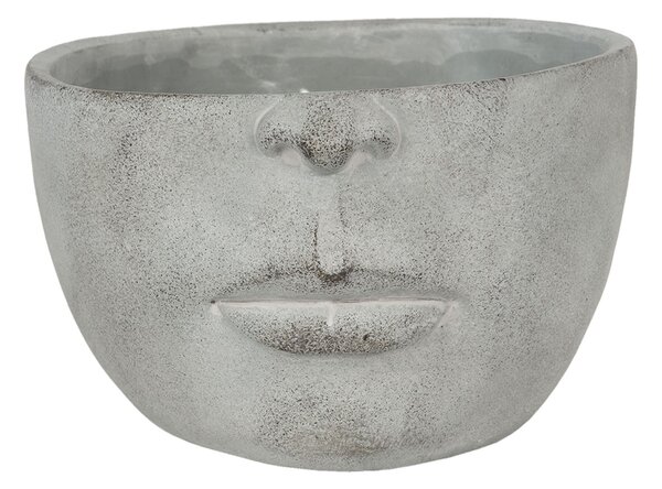 Šedý květáč hlava s ústy - 24 * 23 * 15 cm - Clayre & Eef