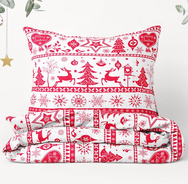 Goldea vianočné bavlnené posteľné obliečky - vzor b-1068 červené vianočné symboly na bielom 140 x 200 a 70 x 90 cm