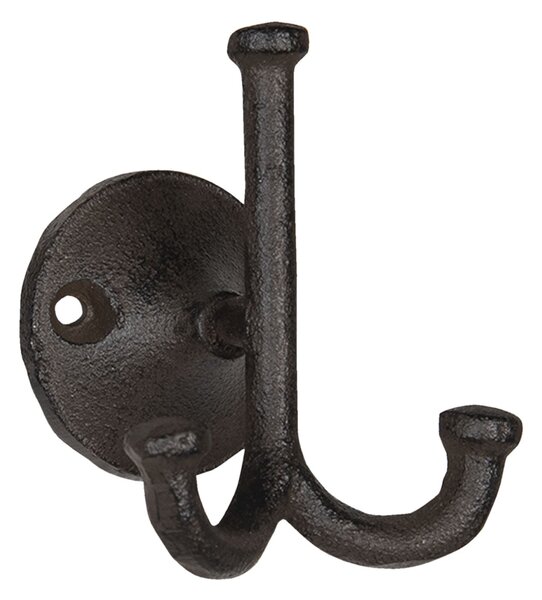 Tmavo hnedý liatinový dvojháčik - 9 * 7 * 10 cm - Clayre & Eef