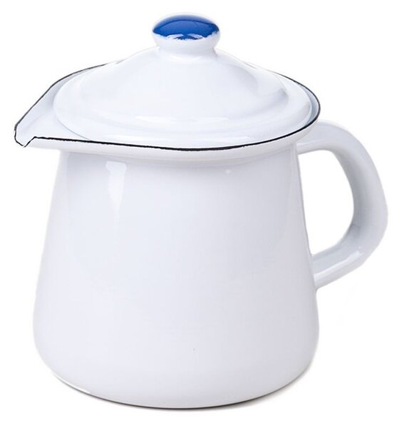 Biela smaltovaná mliekovka White blue -11,5cm - 0.4l - Münder Email