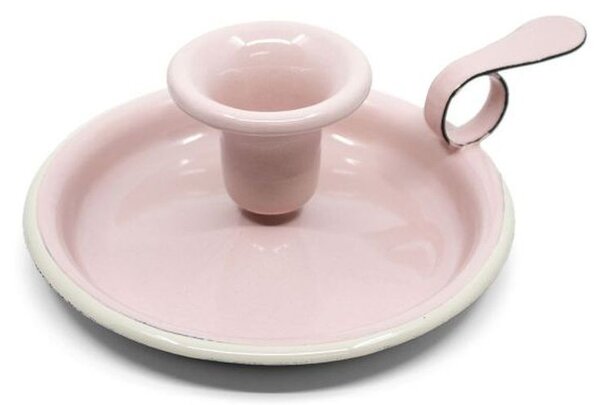 Ružový smaltovaný svietnik Pink dot - Ø 13 * 6cm - Münder Email