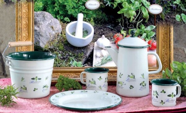 Krémový smaltovaný džbán s bylinkami Herbs - 20 * 26cm - 2.5L - Münder Email