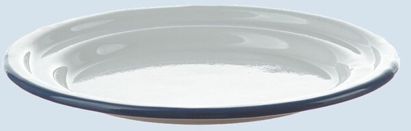 Biely smaltovaný dezertný tanierik s modrou linkou White blue - Ø 18cm - Münder Email