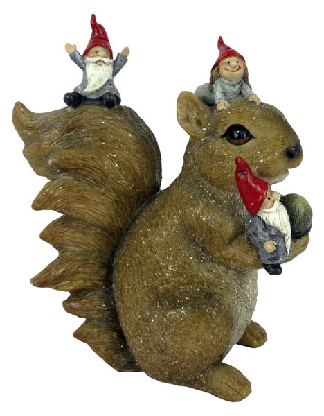 Dekoratívne soška veveričky s trpaslíkmi - 16 * 8 * 18 cm - Clayre & Eef
