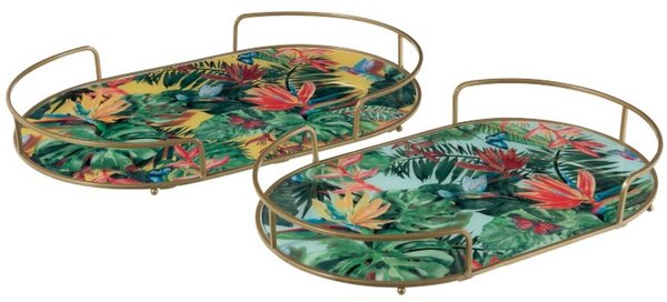 Set 2 podnosov s držadlami Tropical - 46 * 29 * 5,5 cm - J-Line by Jolipa