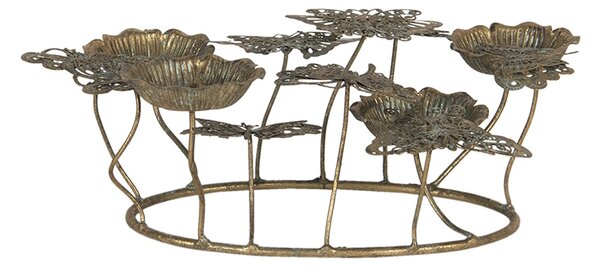 Bronzový antik kovový svietnik na čajové sviečky Kvety - 35*31*12 cm - Clayre & Eef