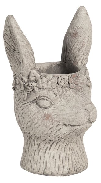 Šedý kvetináč v dizajne zajačie slečny s kvetinami - 13 * 13 * 21 cm - Clayre & Eef