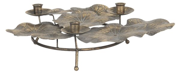 Zlatý antik svícen s leknínovými květy - 46 * 37 * 11 cm - Clayre & Eef