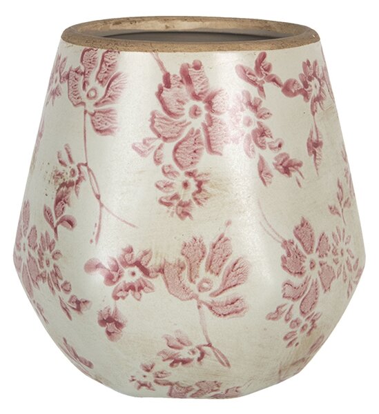 Retro obal na kvetináč s ružovými kvetmi Mali - Ø 11 * 11 cm - Clayre & Eef