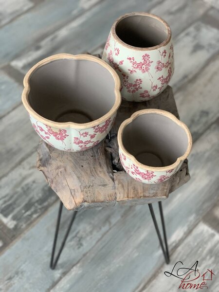 Retro obal na kvetináč s ružovými kvetmi Mali - Ø17 * 18 cm - Clayre & Eef
